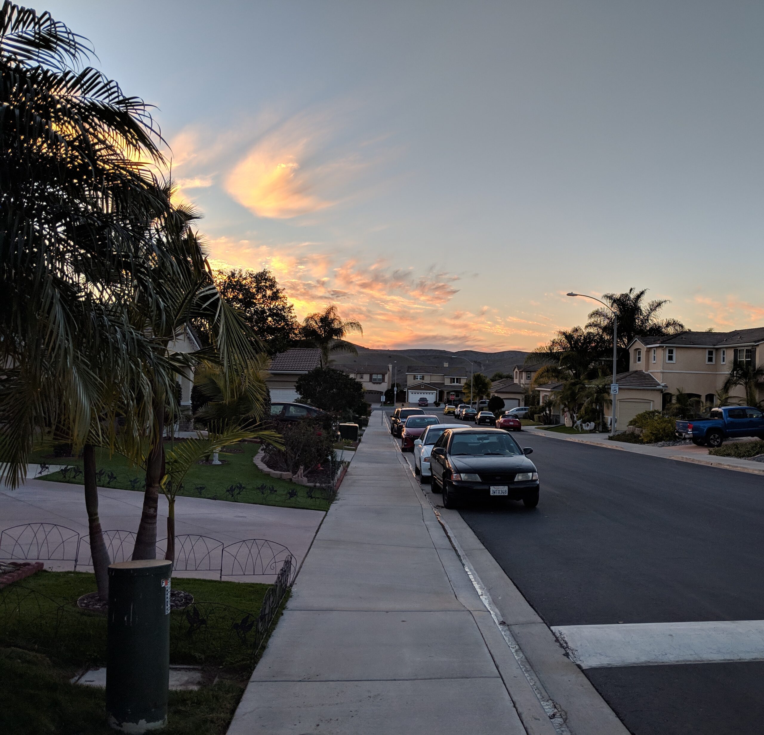 California suburb in early sunset