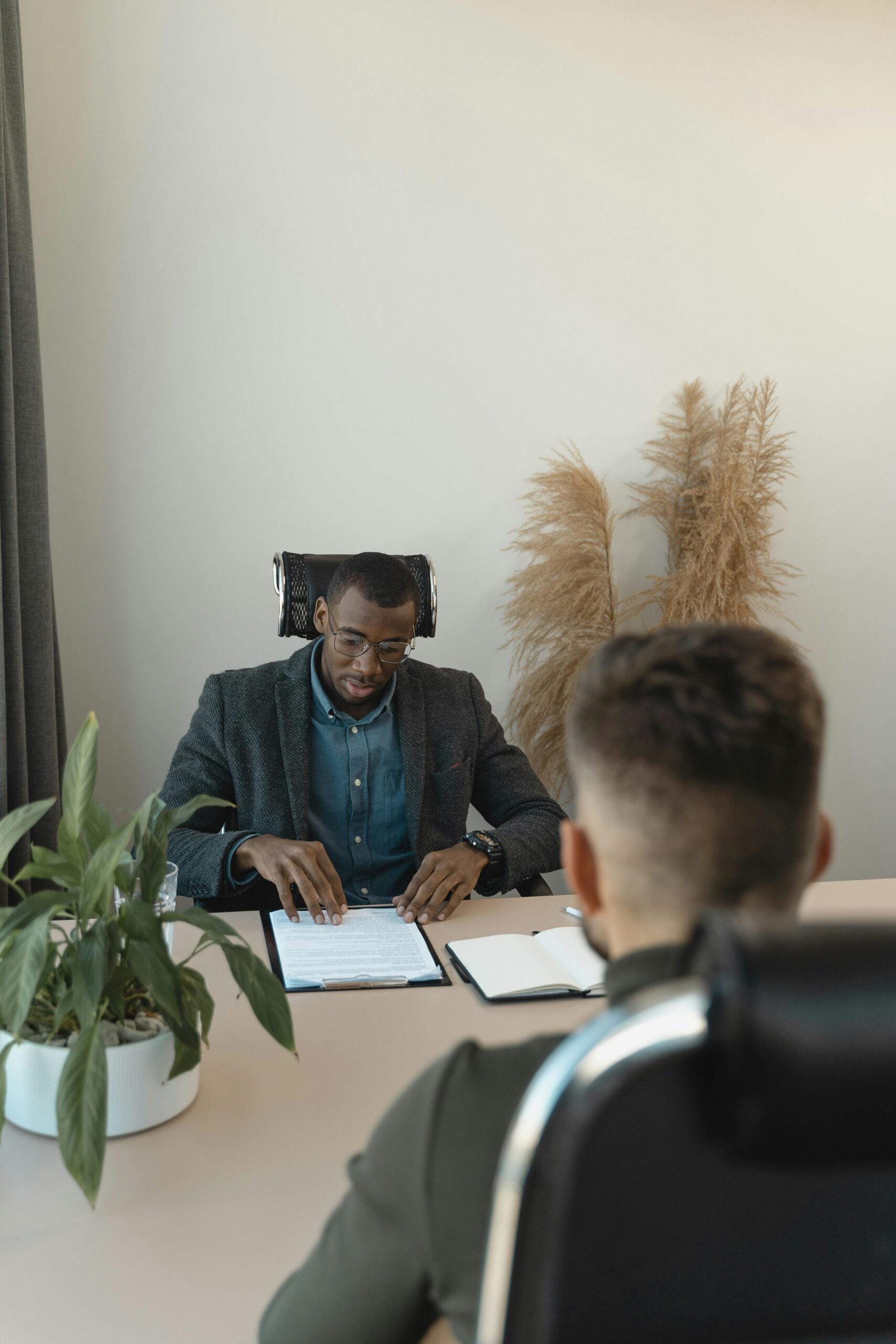 Two professionals engaged in a job interview