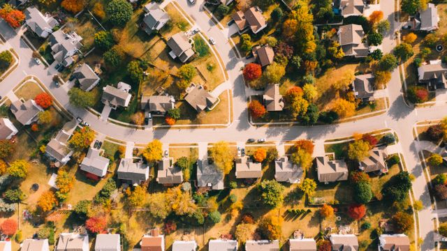 the aerial view of a neighborhood